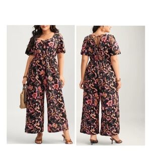 Vibe Sportswear Black Bohemian Floral Jumpsuit 1X